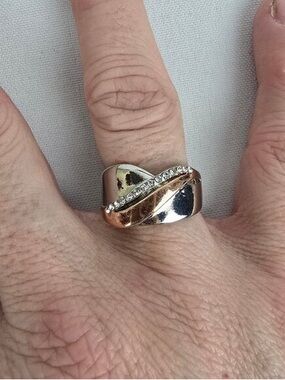 Tri-Tone Crisscross Ring with Accent Stones - Women Jewelry